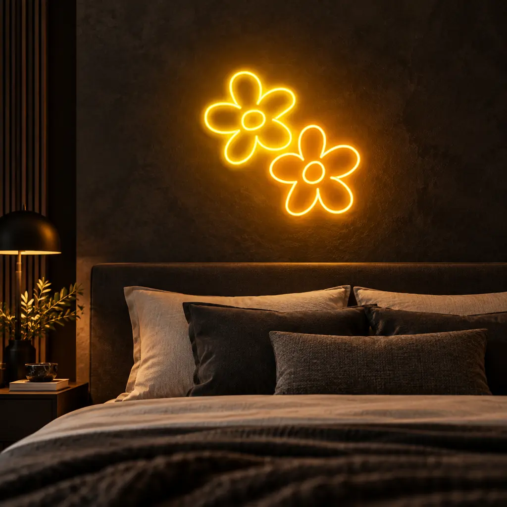 تابلو نئون فلکسی طرح گل‌های بابونه (Twin Daisy Flowers Neon Sign)