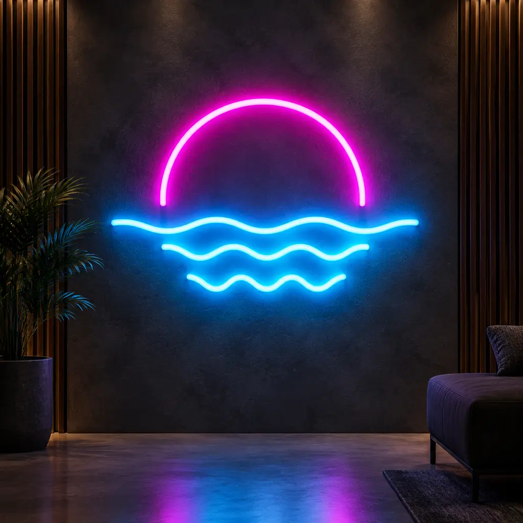 تابلو نئون فلکسی طرح غروب و دریا (Sunset & Wave Neon Sign)
